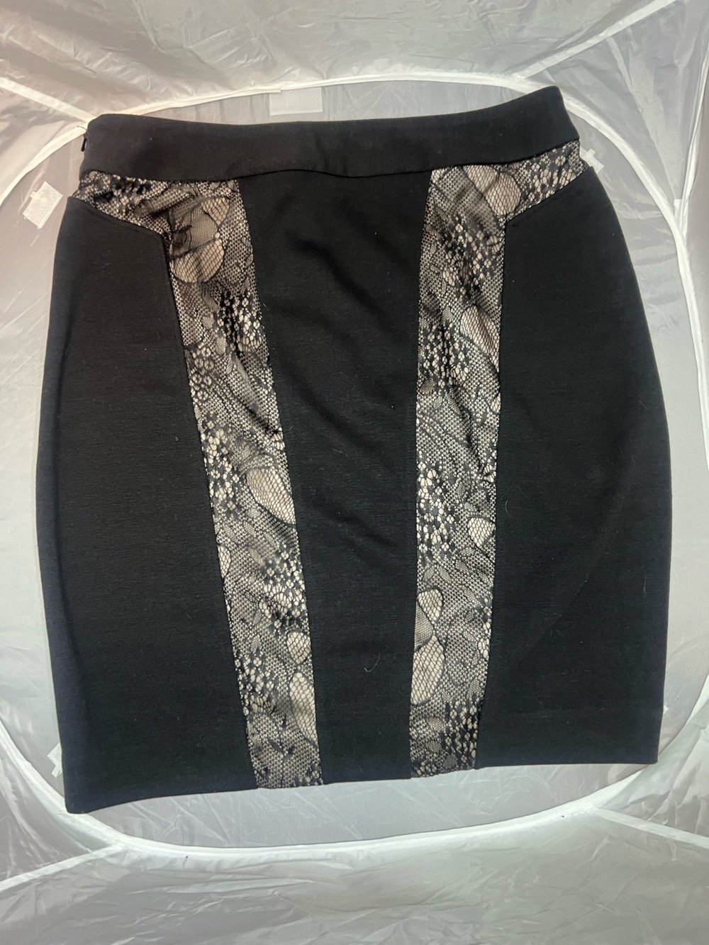 Charlotte Robson Black Lace-Panel Mini Skirt